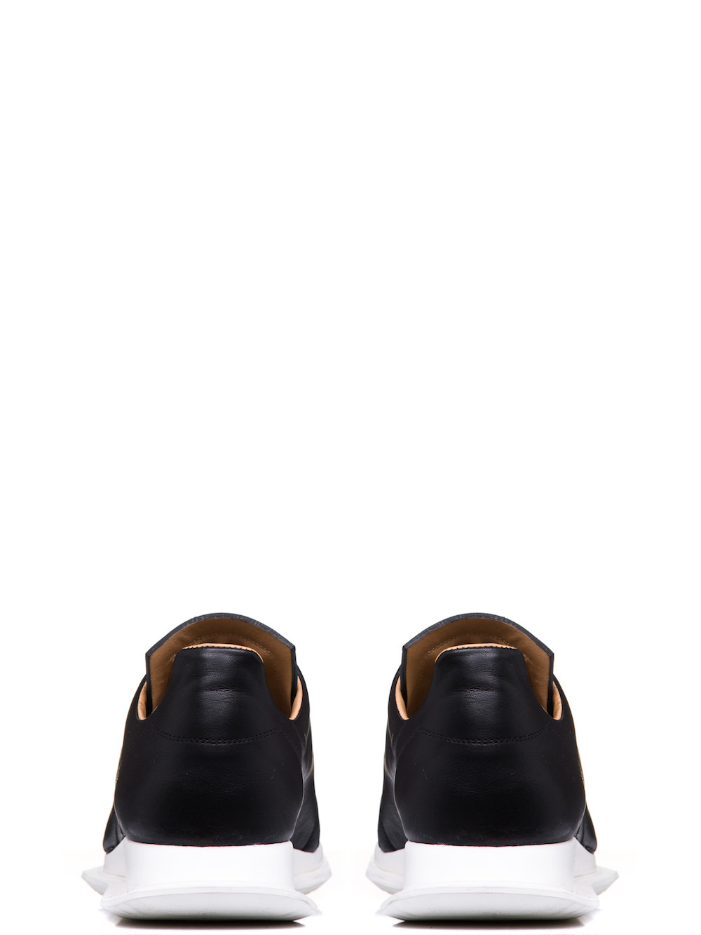 RICK OWENS OBLIQUE LACE-UP RUNNERS IN BLACK CALF LEATHER