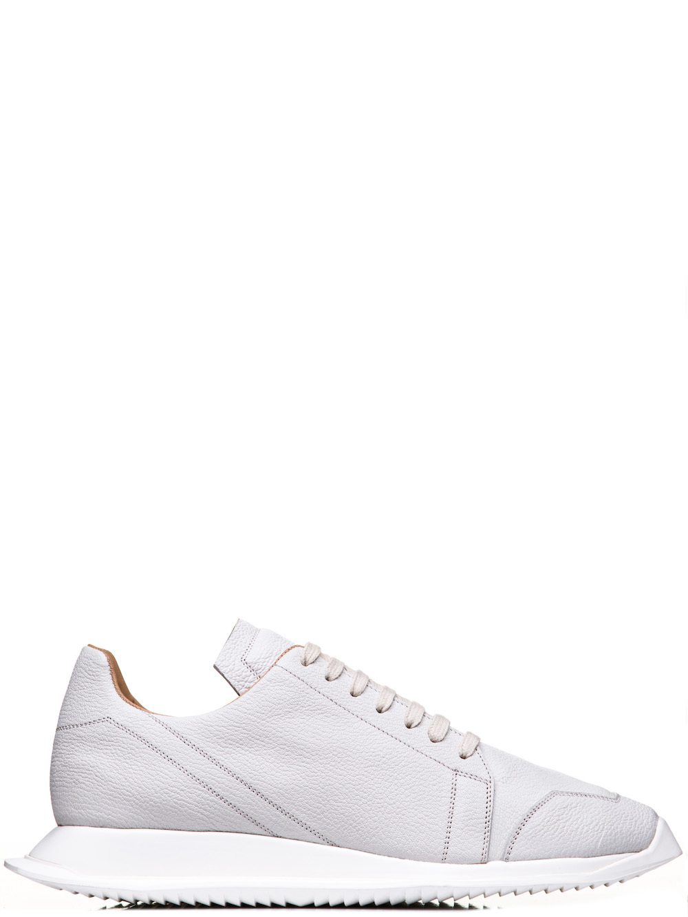 RICK OWENS OBLIQUE LACE-UP RUNNERS IN WHITE GOAT LEATHER