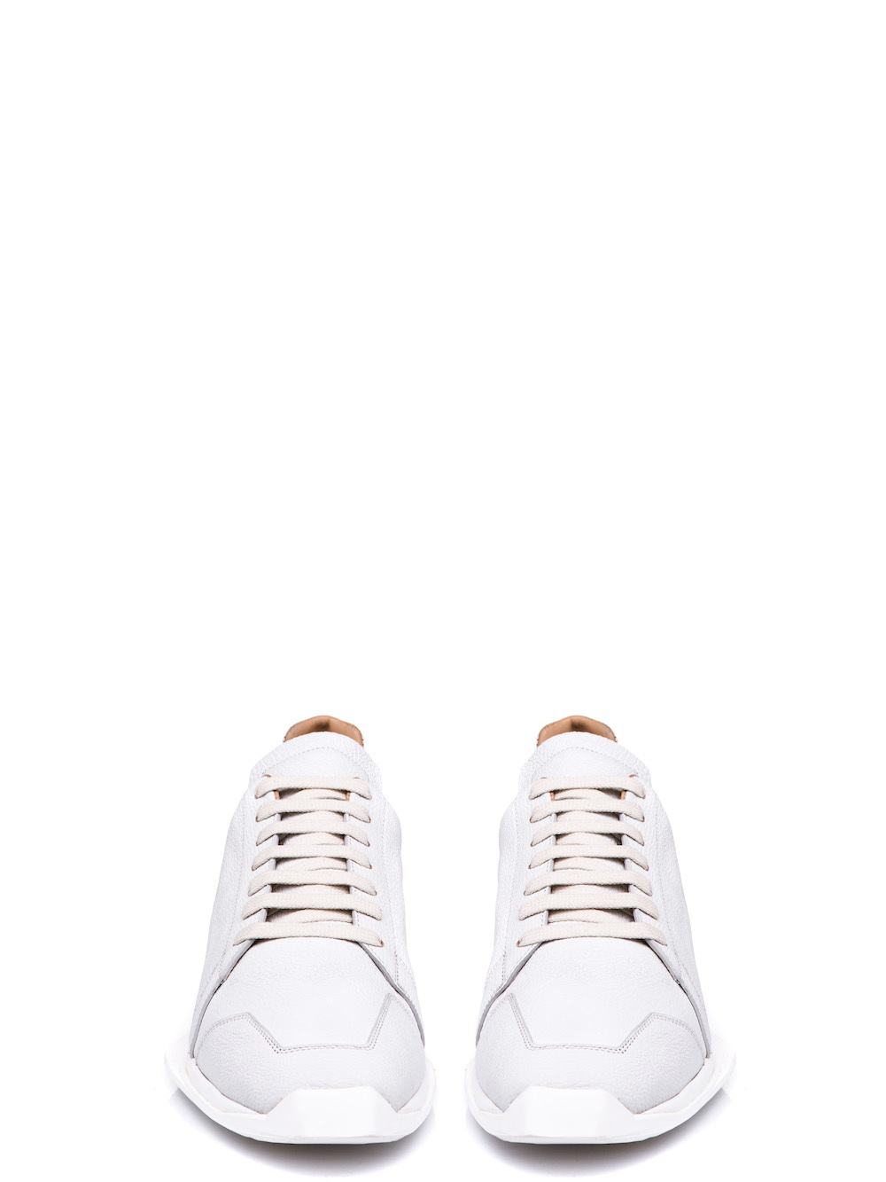RICK OWENS OBLIQUE LACE-UP RUNNERS IN WHITE GOAT LEATHER