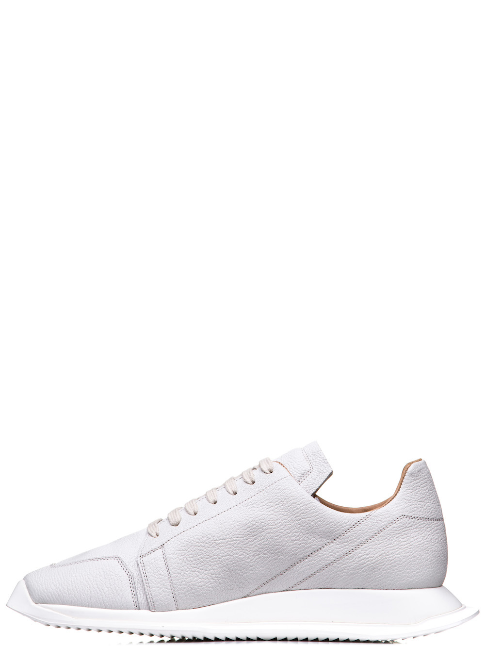 RICK OWENS OBLIQUE LACE-UP RUNNERS IN WHITE GOAT LEATHER
