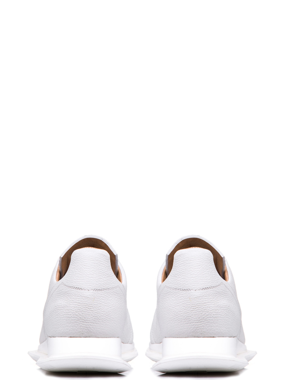 RICK OWENS OBLIQUE LACE-UP RUNNERS IN WHITE GOAT LEATHER