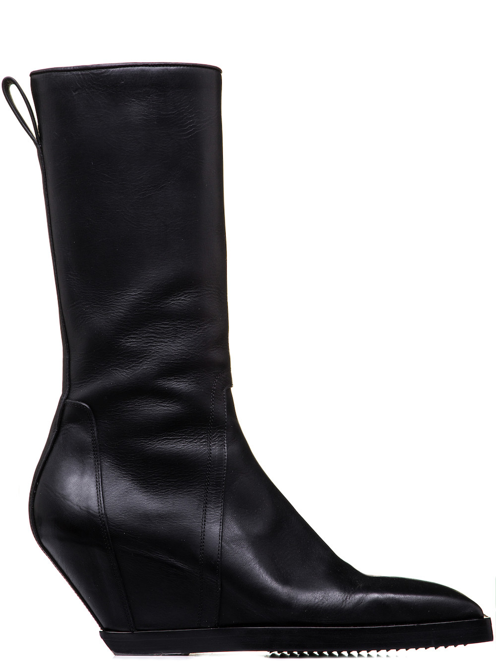 RICK OWENS SQUARE TOE BOOTS IN BLACK COW LEATHER