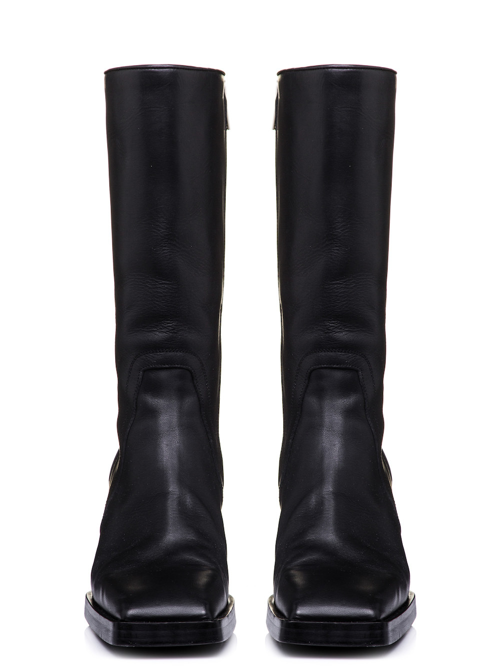 RICK OWENS SQUARE TOE BOOTS IN BLACK COW LEATHER
