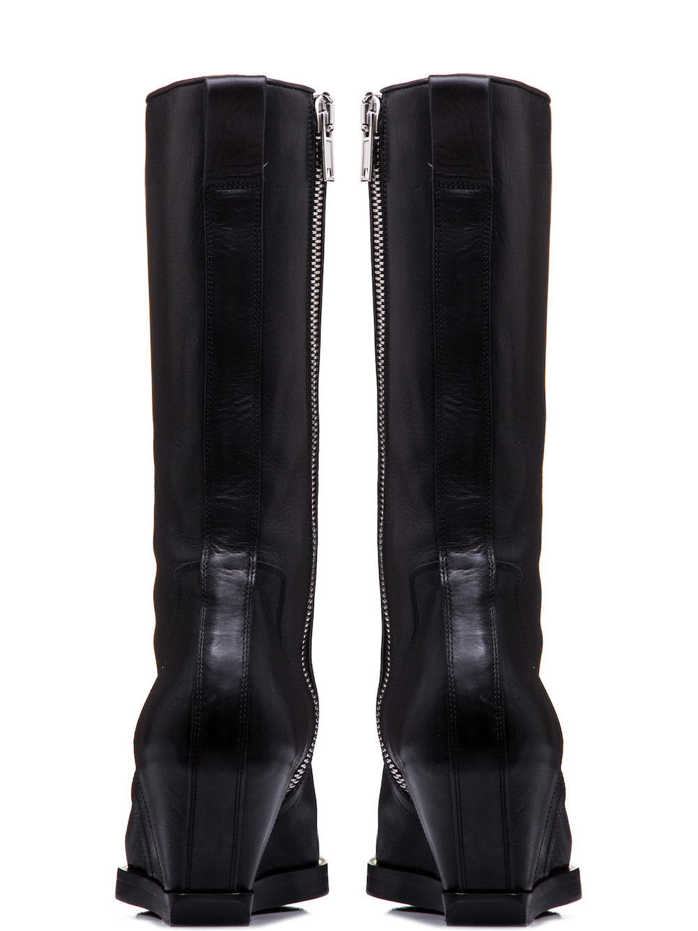 RICK OWENS SQUARE TOE BOOTS IN BLACK COW LEATHER