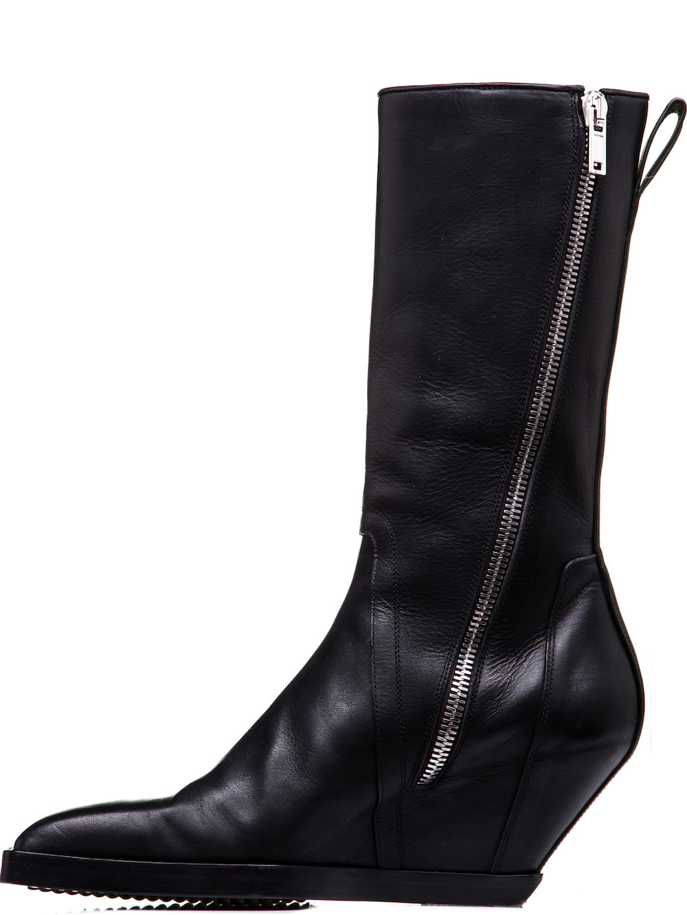 RICK OWENS SQUARE TOE BOOTS IN BLACK COW LEATHER