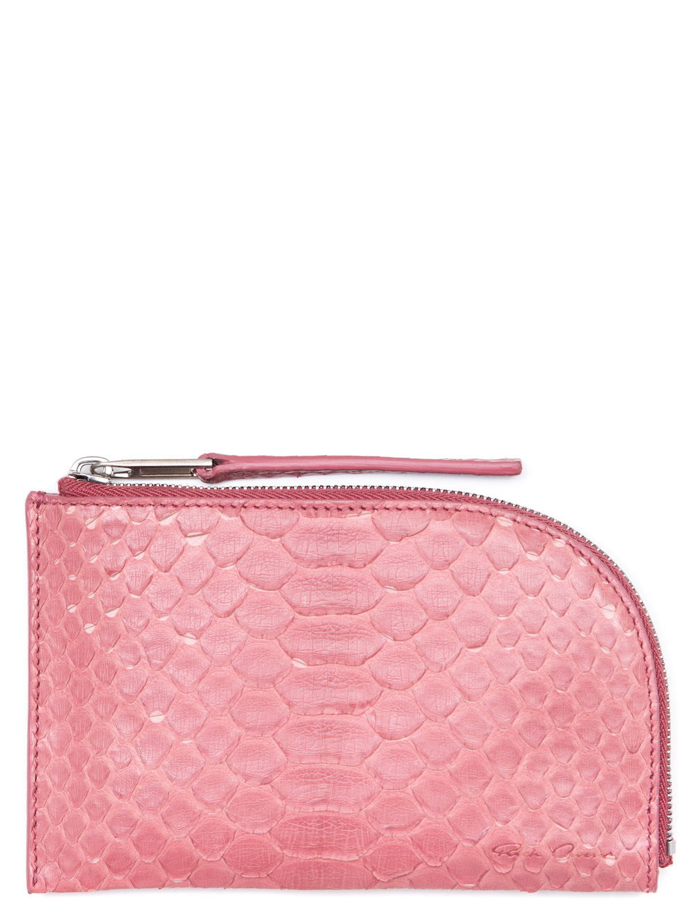 RICK OWENS SMALL ZIPPED POUCH IN PINK PYTHON LEATHER