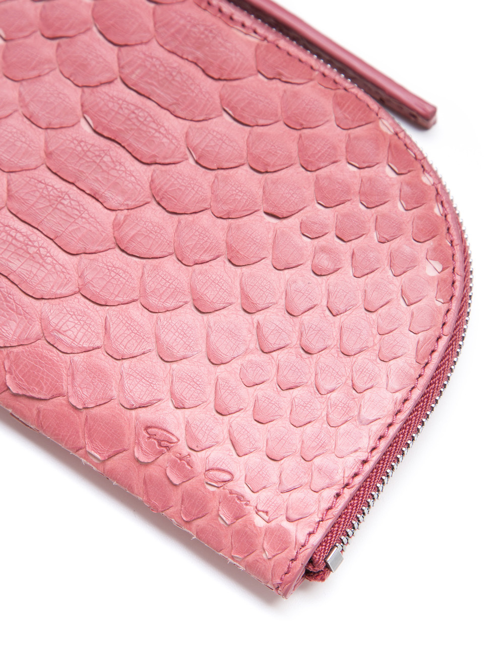 RICK OWENS SMALL ZIPPED POUCH IN PINK PYTHON LEATHER