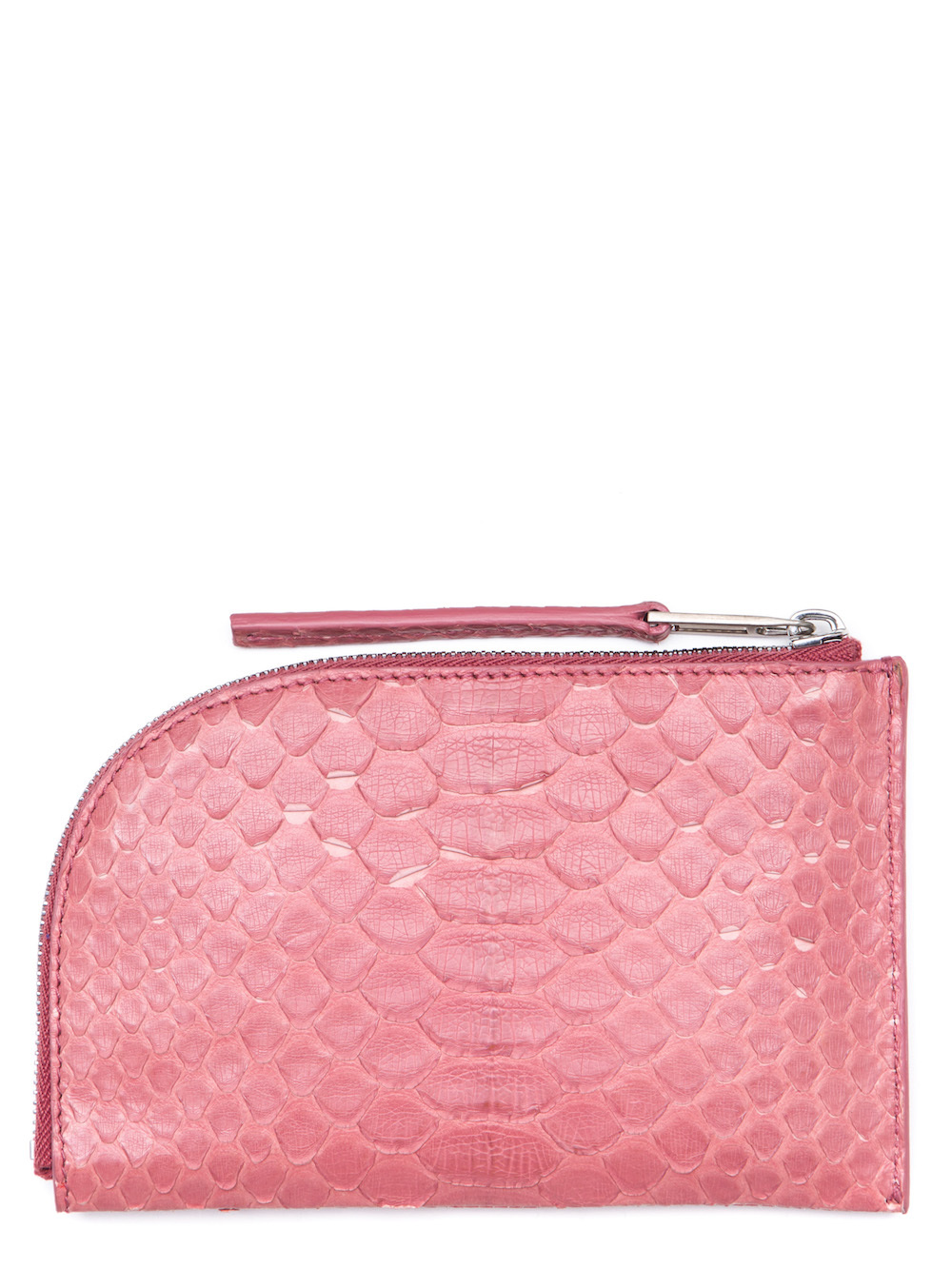 RICK OWENS SMALL ZIPPED POUCH IN PINK PYTHON LEATHER
