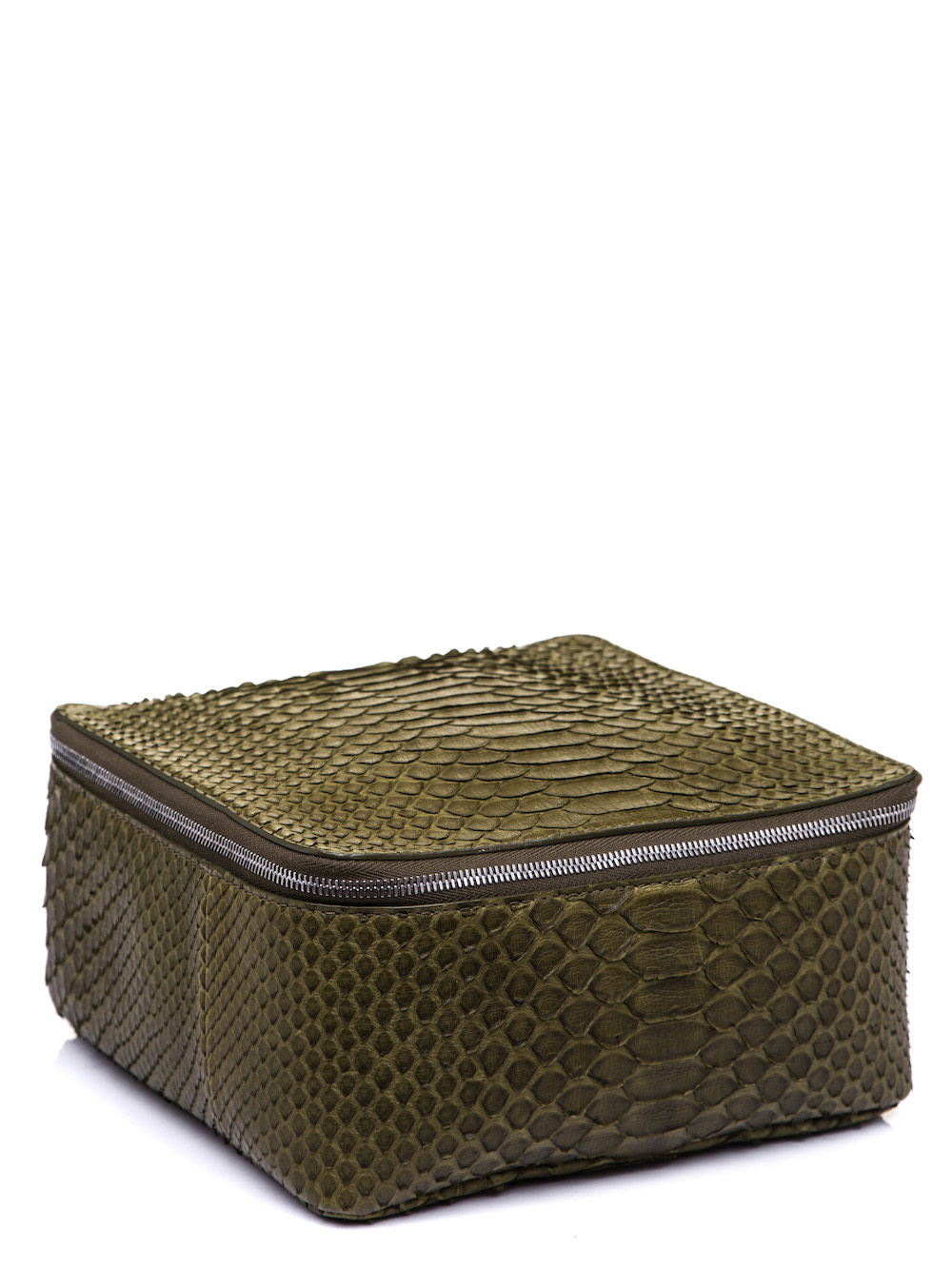 RICK OWENS BIG TOILETRY BEAUTY CASE IN DIRTY GREEN PYTHON