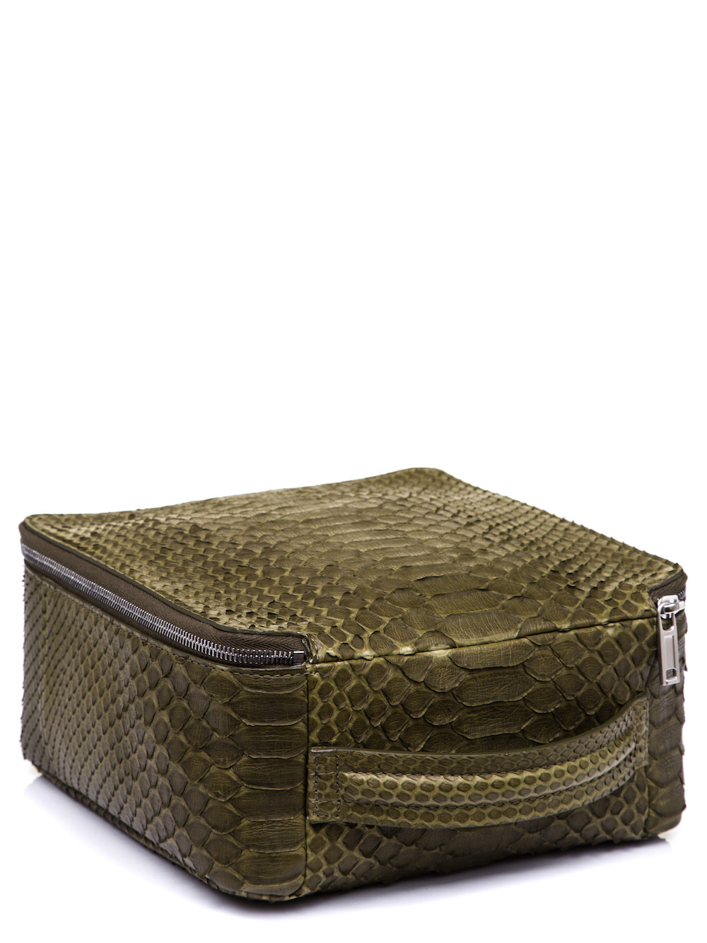 RICK OWENS BIG TOILETRY BEAUTY CASE IN DIRTY GREEN PYTHON