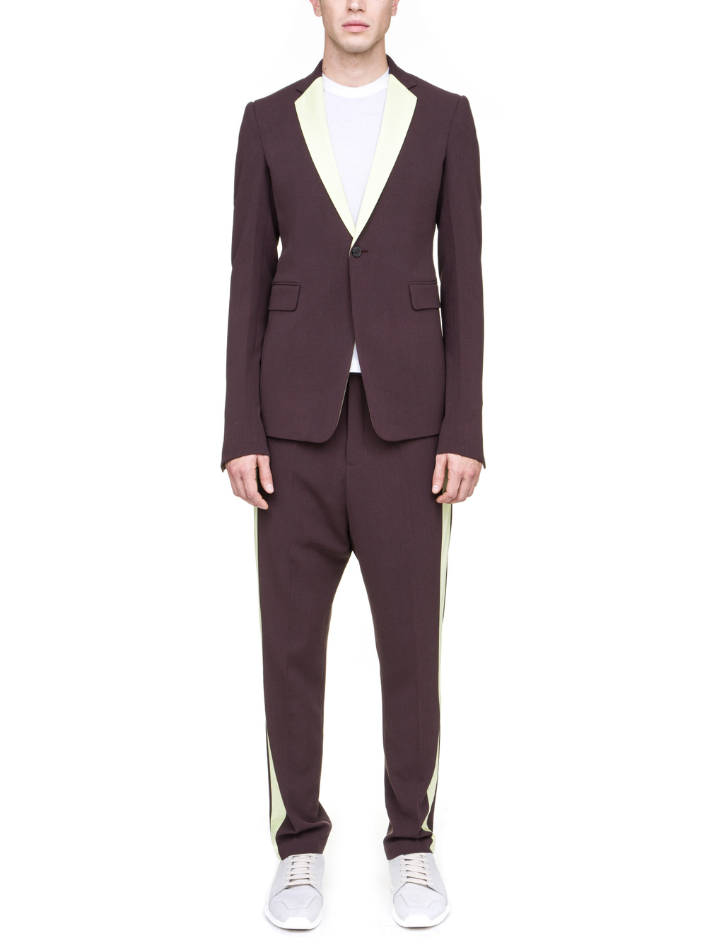 RICK OWENS 73CM BLAZER IN RAISIN PURPLE A YELLOW NYLON LAPEL COLLAR