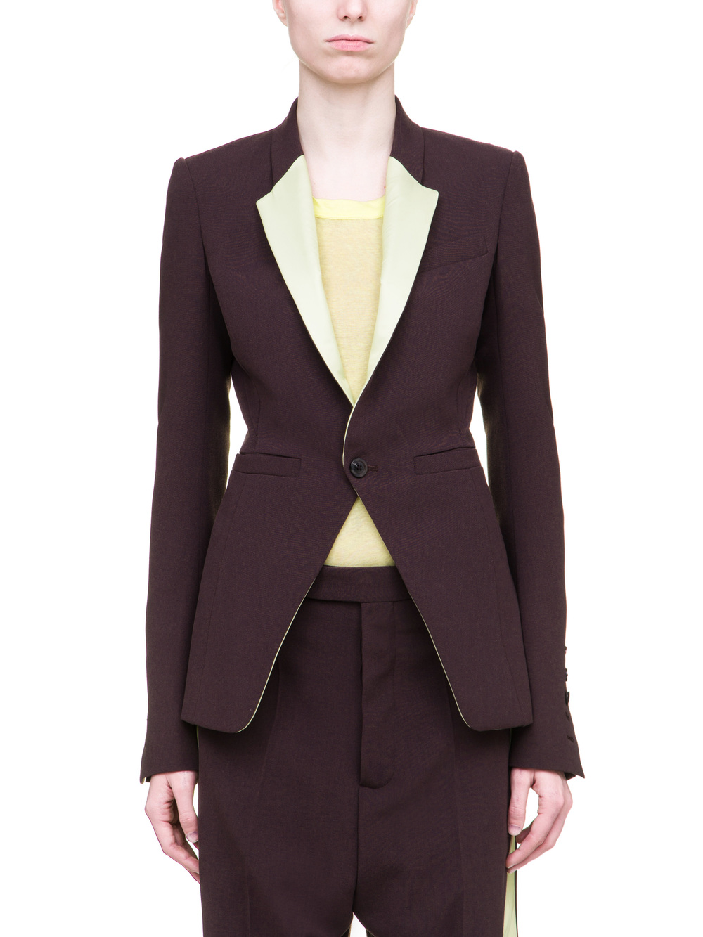 RICK OWENS SOFT SHORT BLAZER IN RAISIN PURPLE LIGHT CREPE WOOL