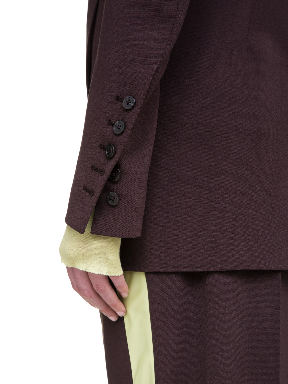 RICK OWENS TUSK BLAZER IN PURPLE CREPE WOOL FEATURES A YELLOW SHAWL LAPEL