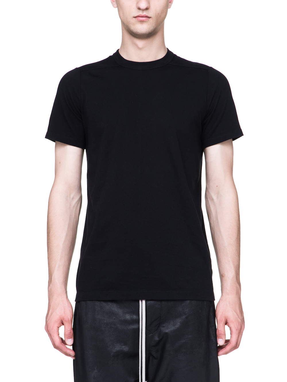 RICK OWENS LEVEL TEE IN BLACK MEDIUMWEIGHT COTTON JERSEY
