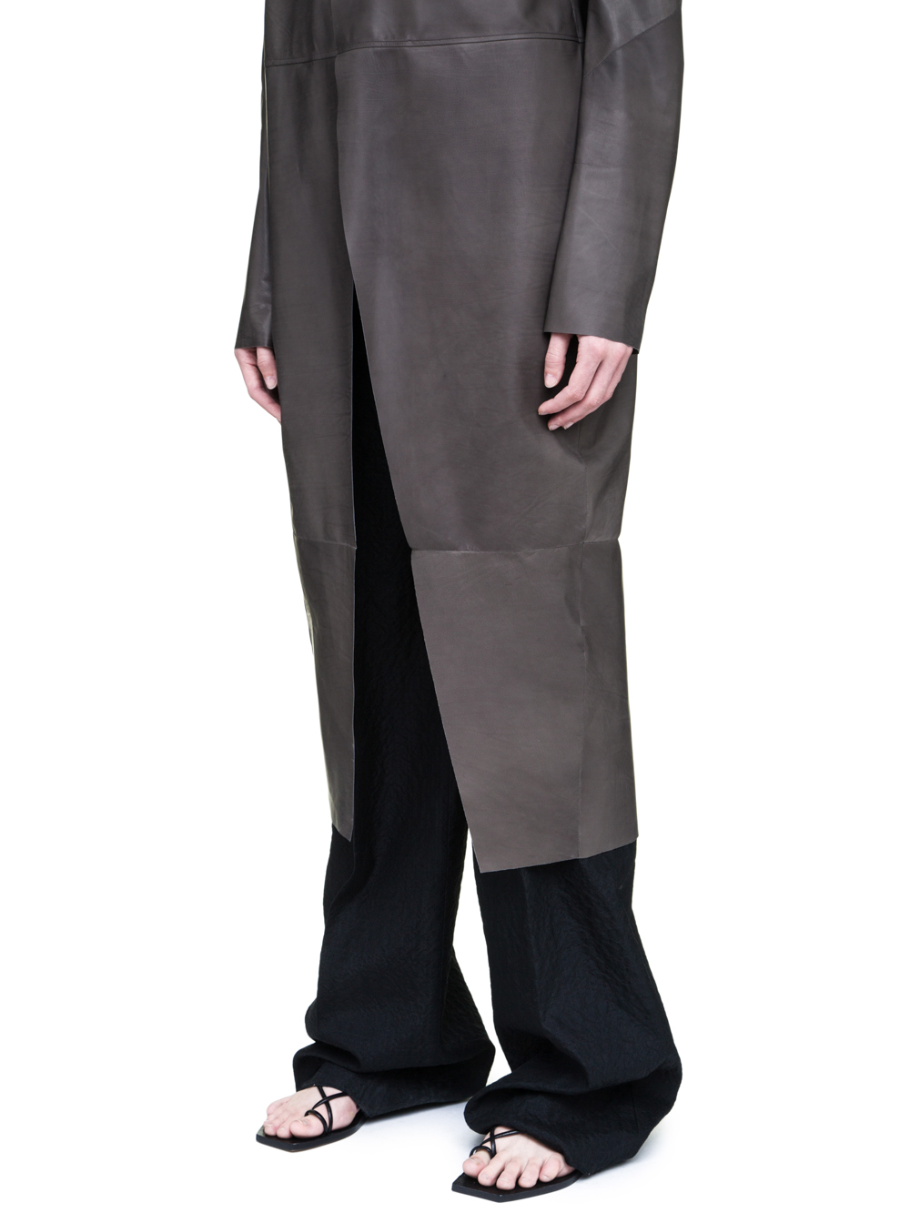 RICK OWENS SOFT KNIFE COAT IN DARKDUST GREY BABY CALF LEATHER