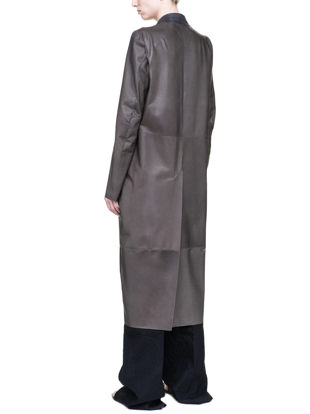 RICK OWENS SOFT KNIFE COAT IN DARKDUST GREY BABY CALF LEATHER