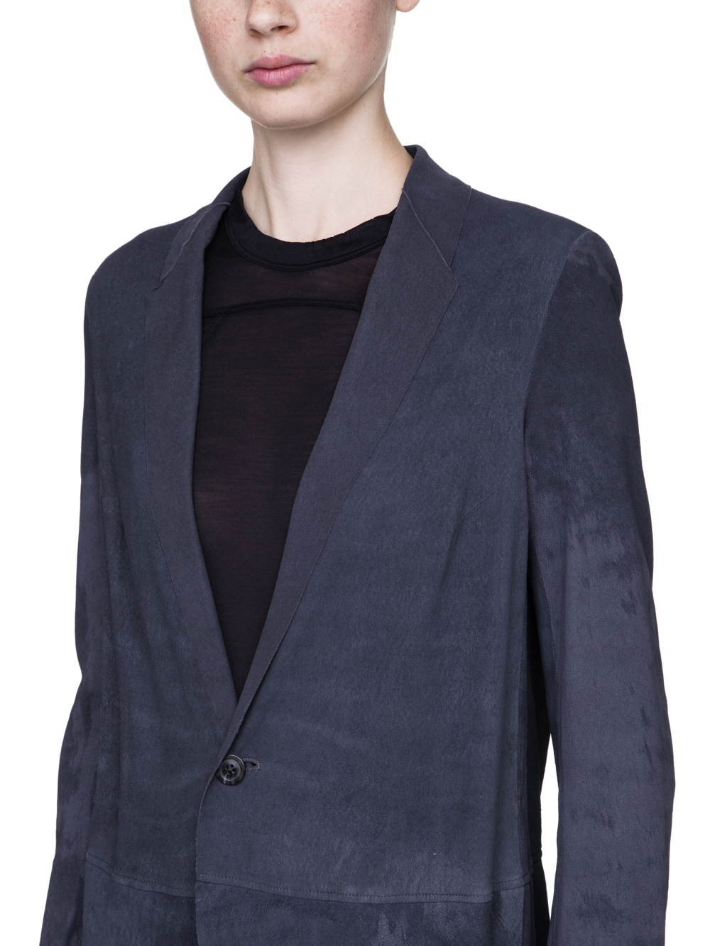RICK OWENS SOFT KNIFE COAT IN IRON DARK PURPLE BLISTER LAMB LEATHER