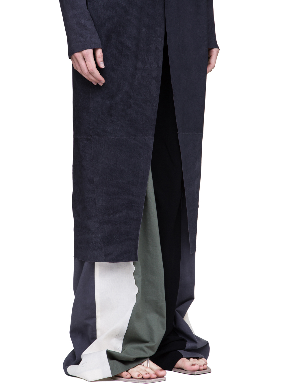 RICK OWENS SOFT KNIFE COAT IN IRON DARK PURPLE BLISTER LAMB LEATHER