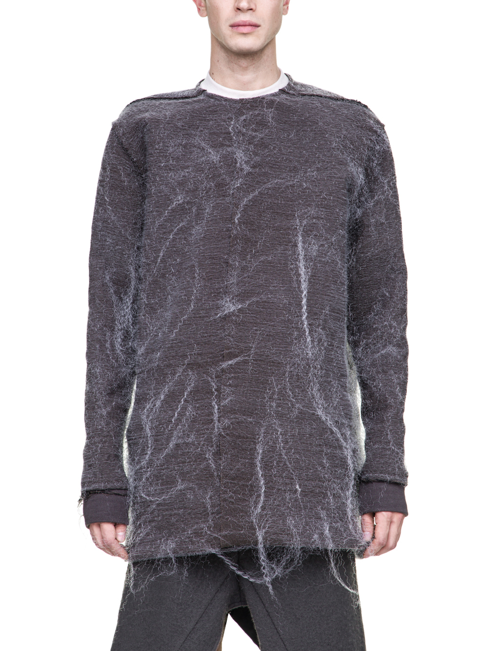 RICK OWENS FW18 SISYPHUS OFF-THE-RUNWAY BANANA TEE IN DARKDUST GREY LONGSLEEVE AND RIBBED CUFFS