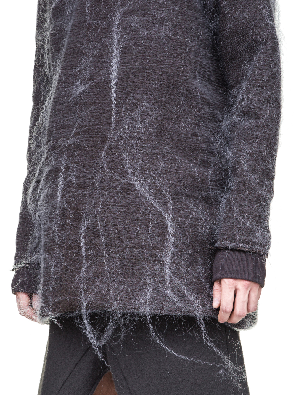 RICK OWENS FW18 SISYPHUS OFF-THE-RUNWAY BANANA TEE IN DARKDUST GREY LONGSLEEVE AND RIBBED CUFFS
