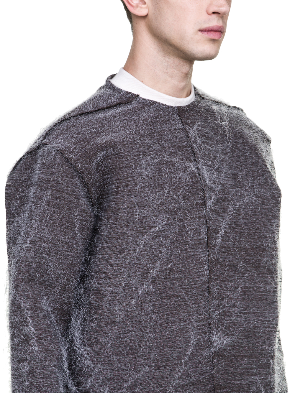 RICK OWENS FW18 SISYPHUS OFF-THE-RUNWAY BANANA TEE IN DARKDUST GREY LONGSLEEVE AND RIBBED CUFFS