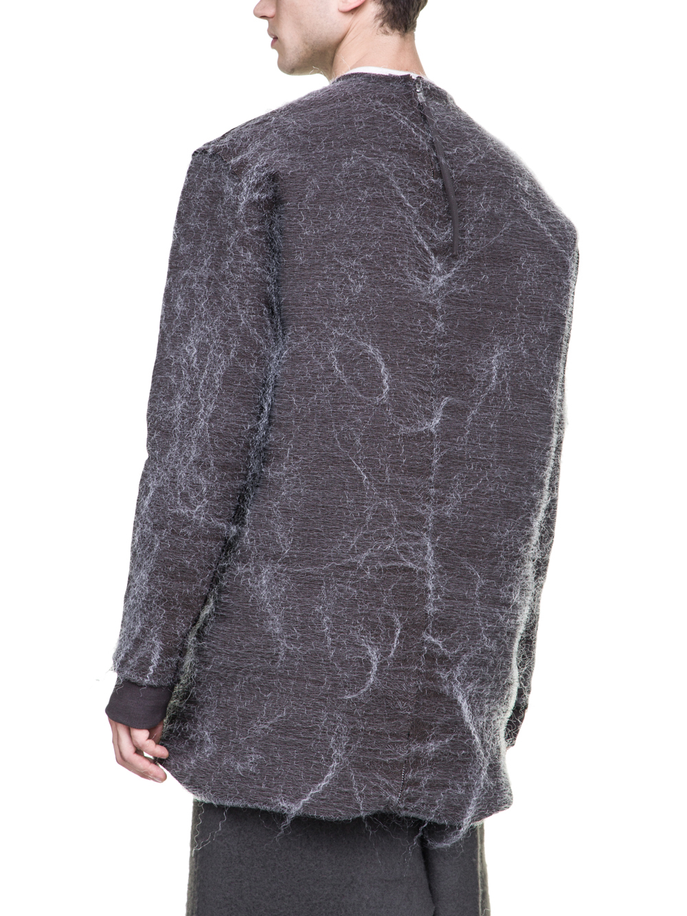 RICK OWENS FW18 SISYPHUS OFF-THE-RUNWAY BANANA TEE IN DARKDUST GREY LONGSLEEVE AND RIBBED CUFFS