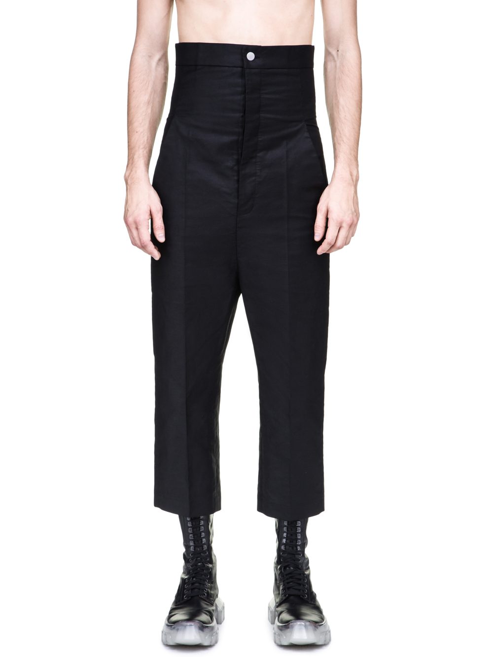RICK OWENS OFF-THE-RUNWAY DIRT JEANS IN BLACK ARE EXTREMELY HIGH-WAISTED