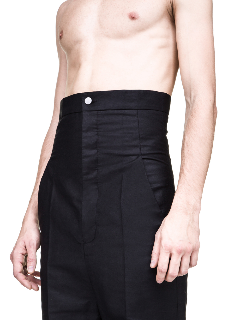 RICK OWENS OFF-THE-RUNWAY DIRT JEANS IN BLACK ARE EXTREMELY HIGH-WAISTED