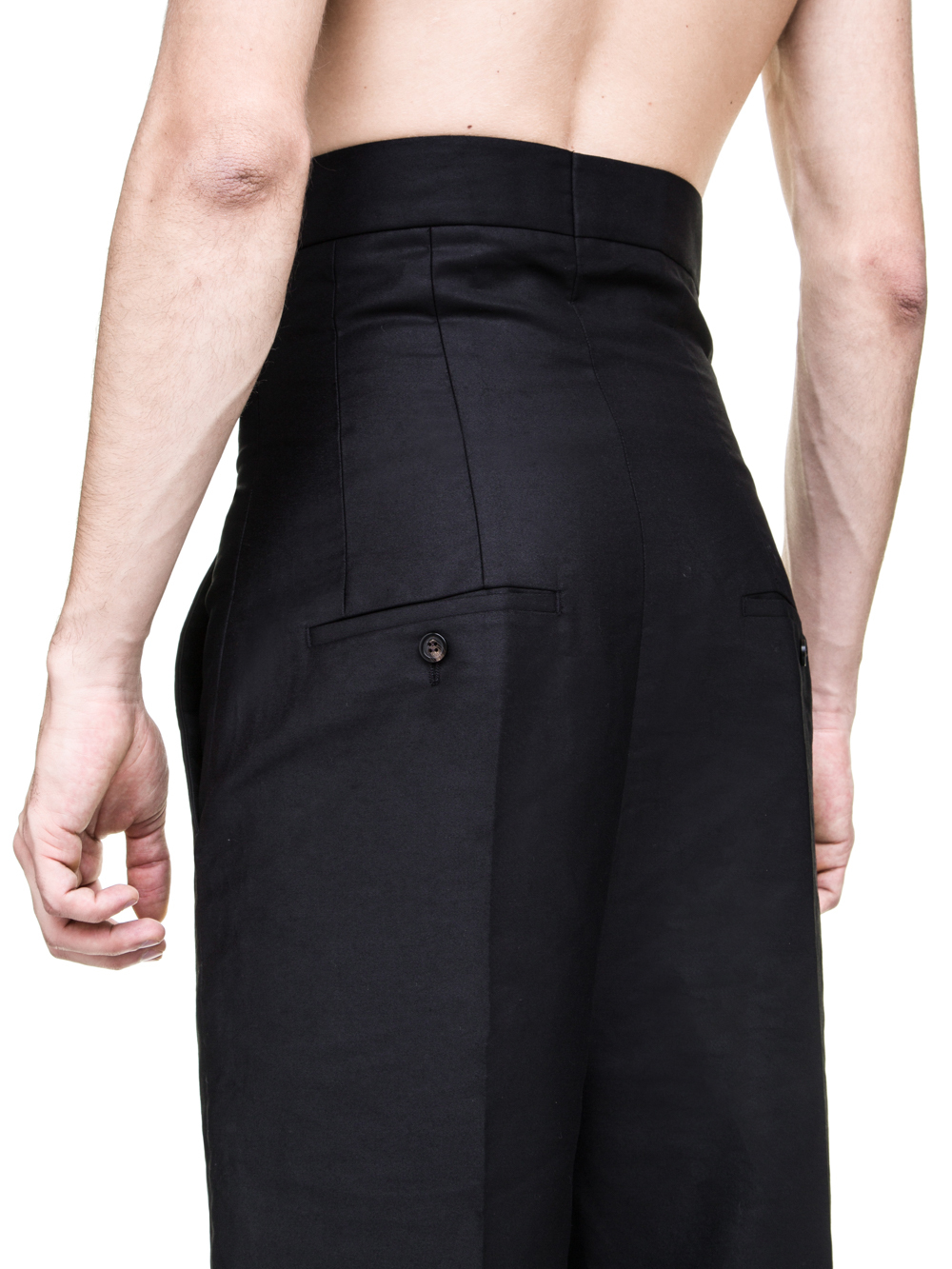 RICK OWENS OFF-THE-RUNWAY DIRT JEANS IN BLACK ARE EXTREMELY HIGH-WAISTED