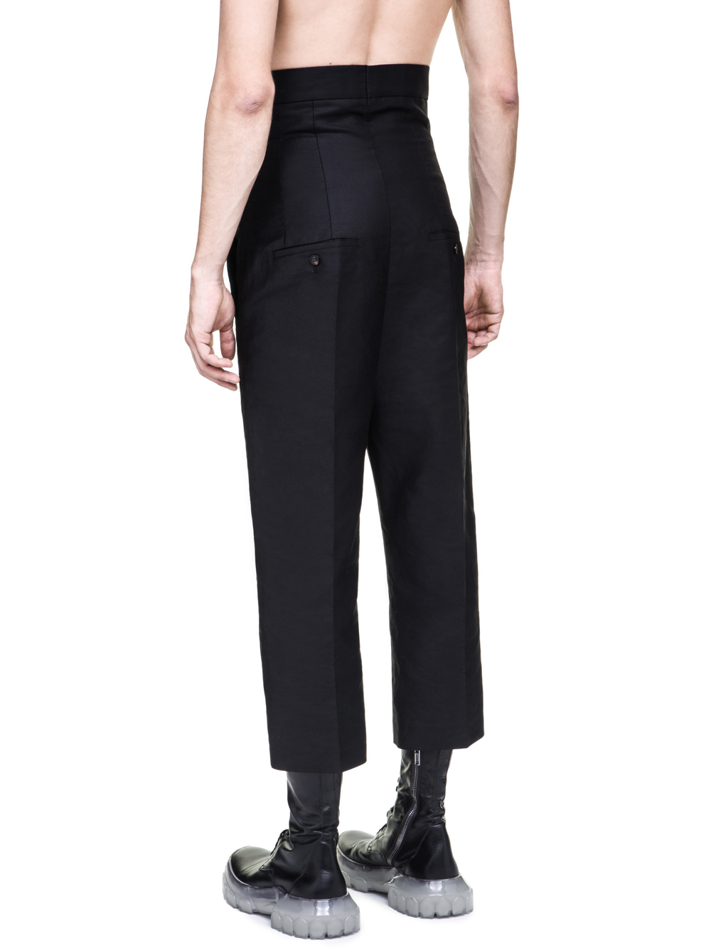 RICK OWENS OFF-THE-RUNWAY DIRT JEANS IN BLACK ARE EXTREMELY HIGH-WAISTED
