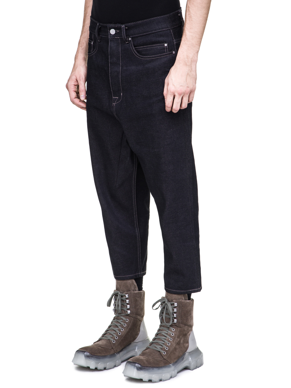RICK OWENS OFF-THE-RUNWAY COLLAPSE JEANS IN 18OZ INDIGO DENIM