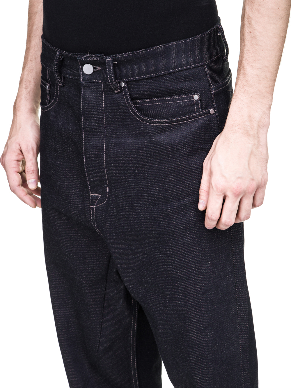 RICK OWENS OFF-THE-RUNWAY COLLAPSE JEANS IN 18OZ INDIGO DENIM