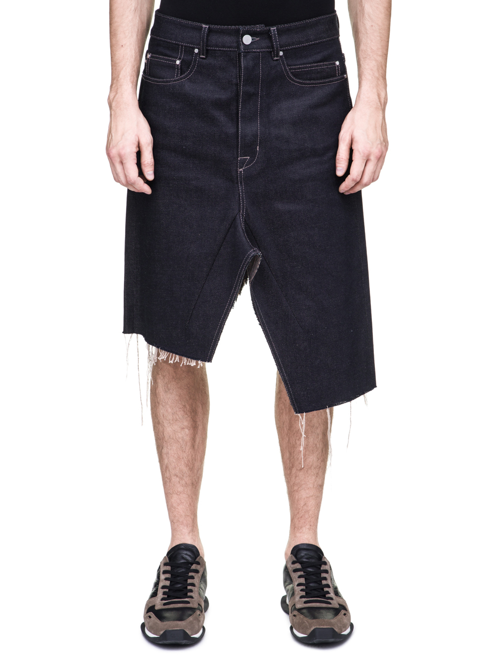 RICK OWENS OFF-THE-RUNWAY COLLAPSE SKIRT IN 18OZ INDIGO DIRTY WEFT DENIM