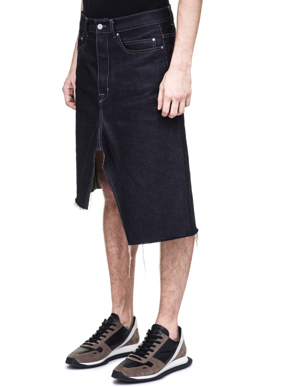 RICK OWENS OFF-THE-RUNWAY COLLAPSE SKIRT IN 18OZ INDIGO DIRTY WEFT DENIM