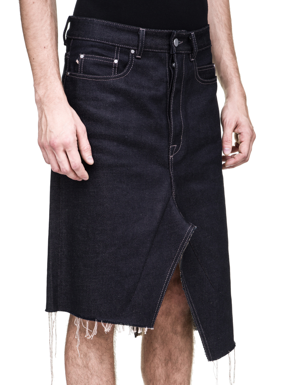 RICK OWENS OFF-THE-RUNWAY COLLAPSE SKIRT IN 18OZ INDIGO DIRTY WEFT DENIM