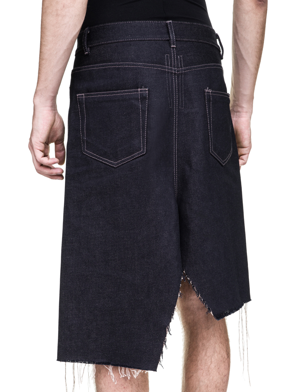 RICK OWENS OFF-THE-RUNWAY COLLAPSE SKIRT IN 18OZ INDIGO DIRTY WEFT DENIM