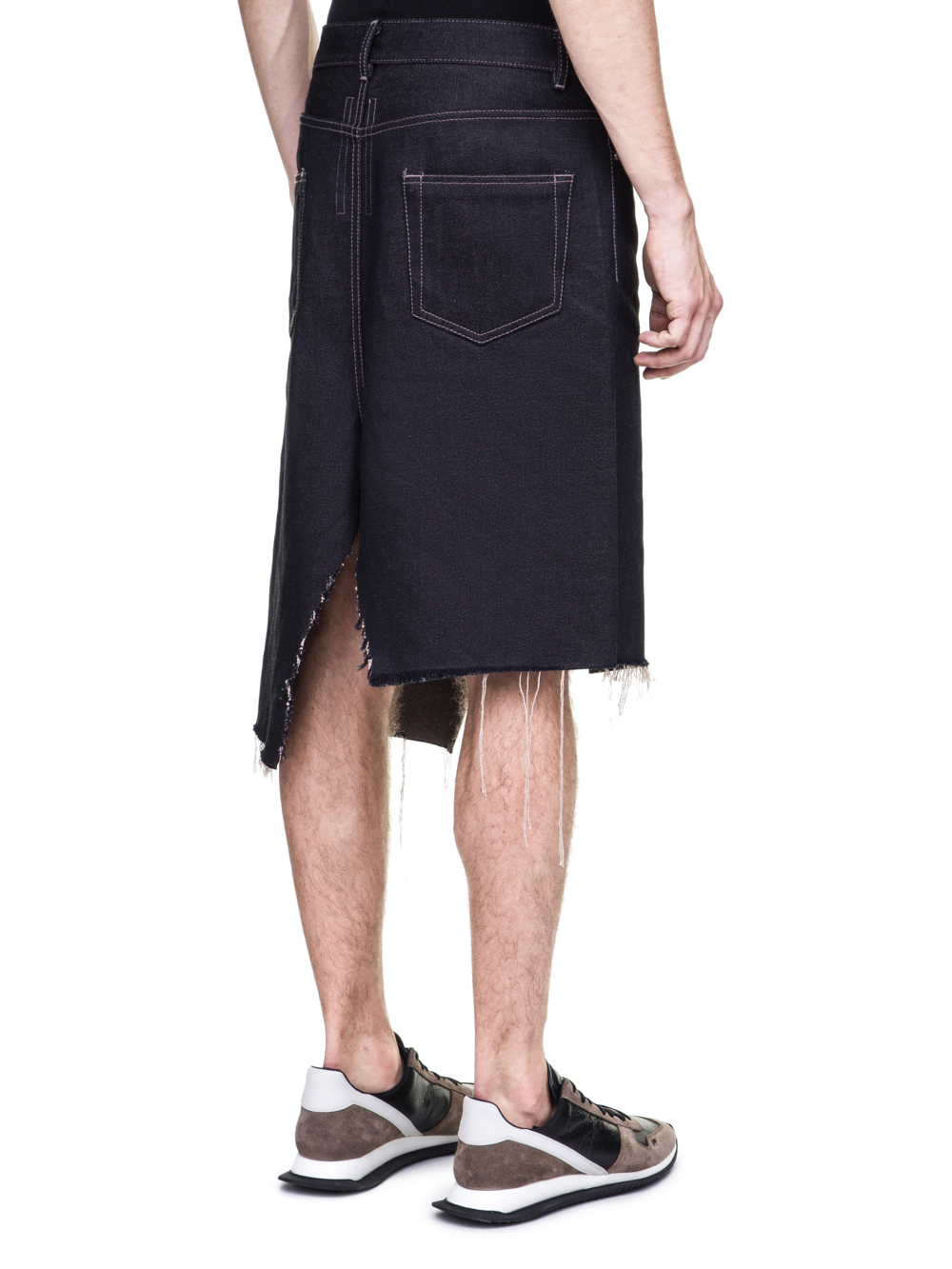 RICK OWENS OFF-THE-RUNWAY COLLAPSE SKIRT IN 18OZ INDIGO DIRTY WEFT DENIM