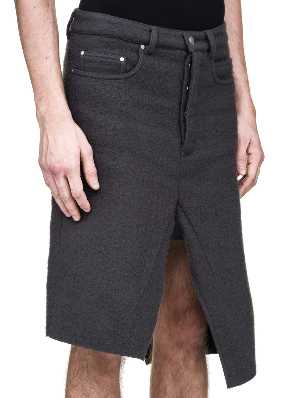 RICK OWENS OFF-THE-RUNWAY COLLAPSE SKIRT IN DARKDUST GREY BOILED WOOL