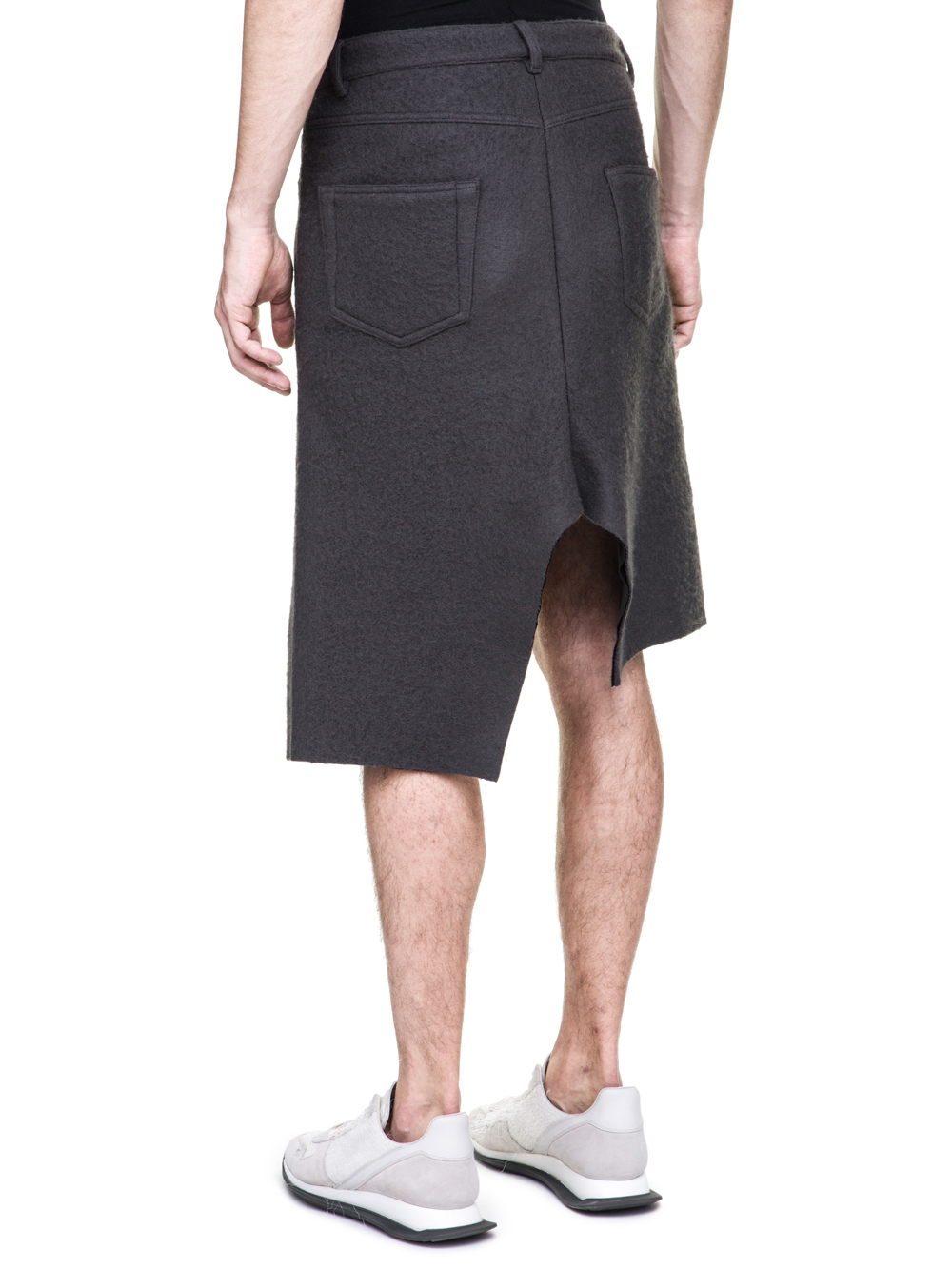 RICK OWENS OFF-THE-RUNWAY COLLAPSE SKIRT IN DARKDUST GREY BOILED WOOL