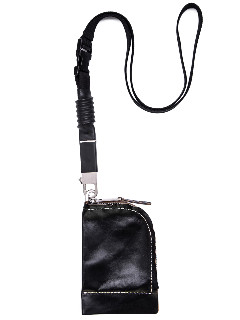RICK OWENS OFF-THE-RUNWAY NECKWALLET IN BLACK HORSE LEATHER