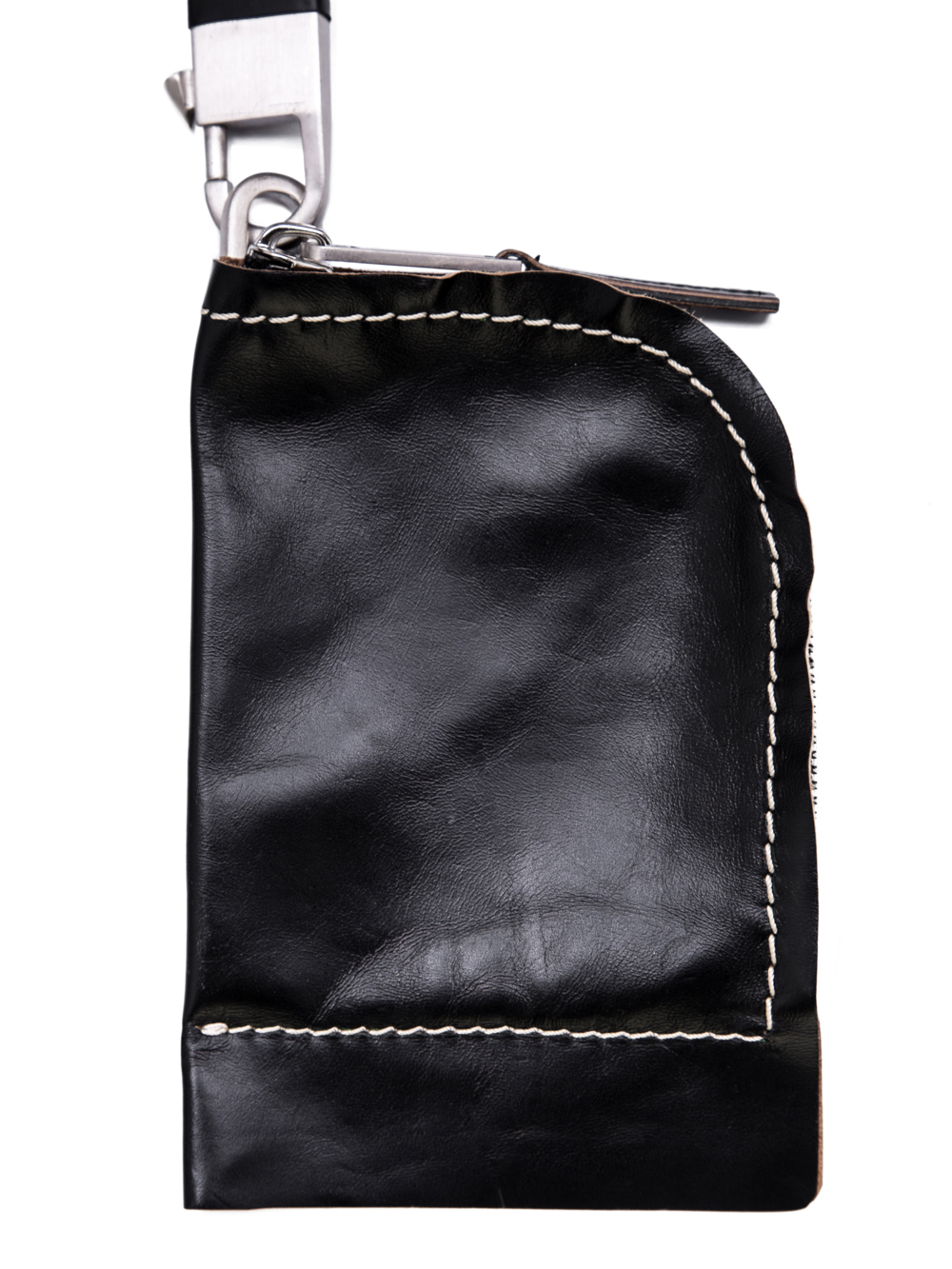 RICK OWENS OFF-THE-RUNWAY NECKWALLET IN BLACK HORSE LEATHER