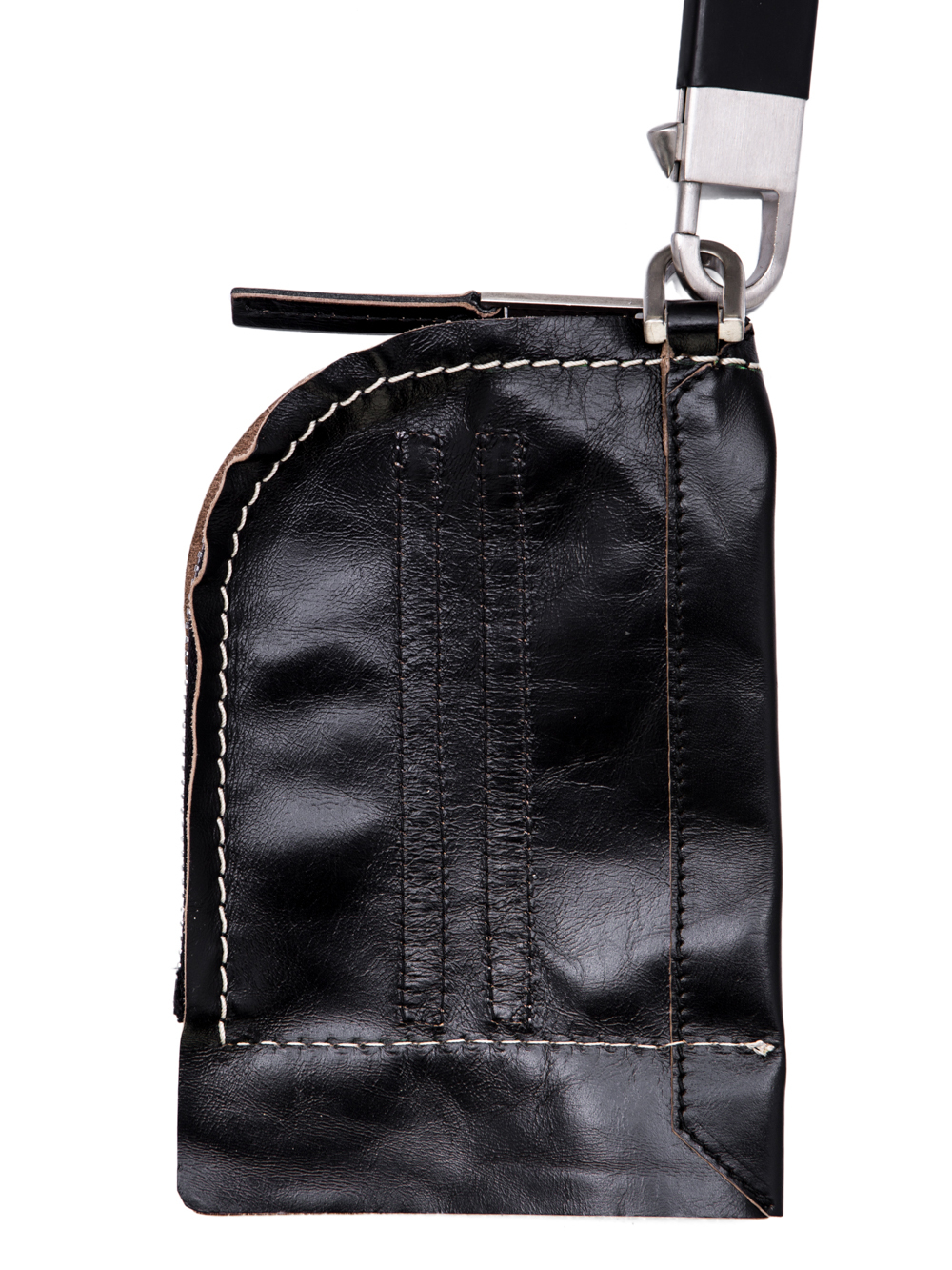 RICK OWENS OFF-THE-RUNWAY NECKWALLET IN BLACK HORSE LEATHER
