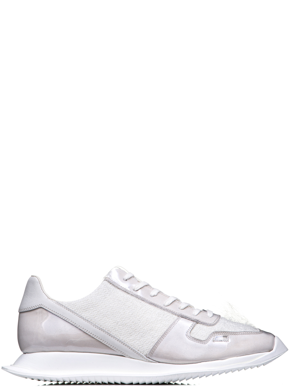 RICK OWENS OFF-THE-RUNWAY LACE UP RUNNERS IN MILK WHITE