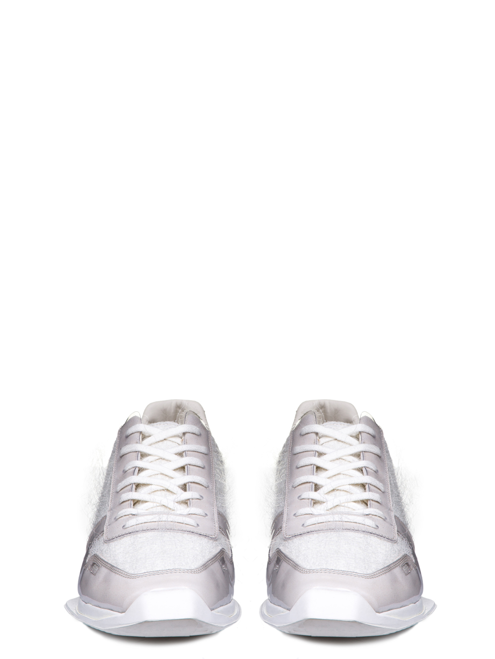 RICK OWENS OFF-THE-RUNWAY LACE UP RUNNERS IN MILK WHITE