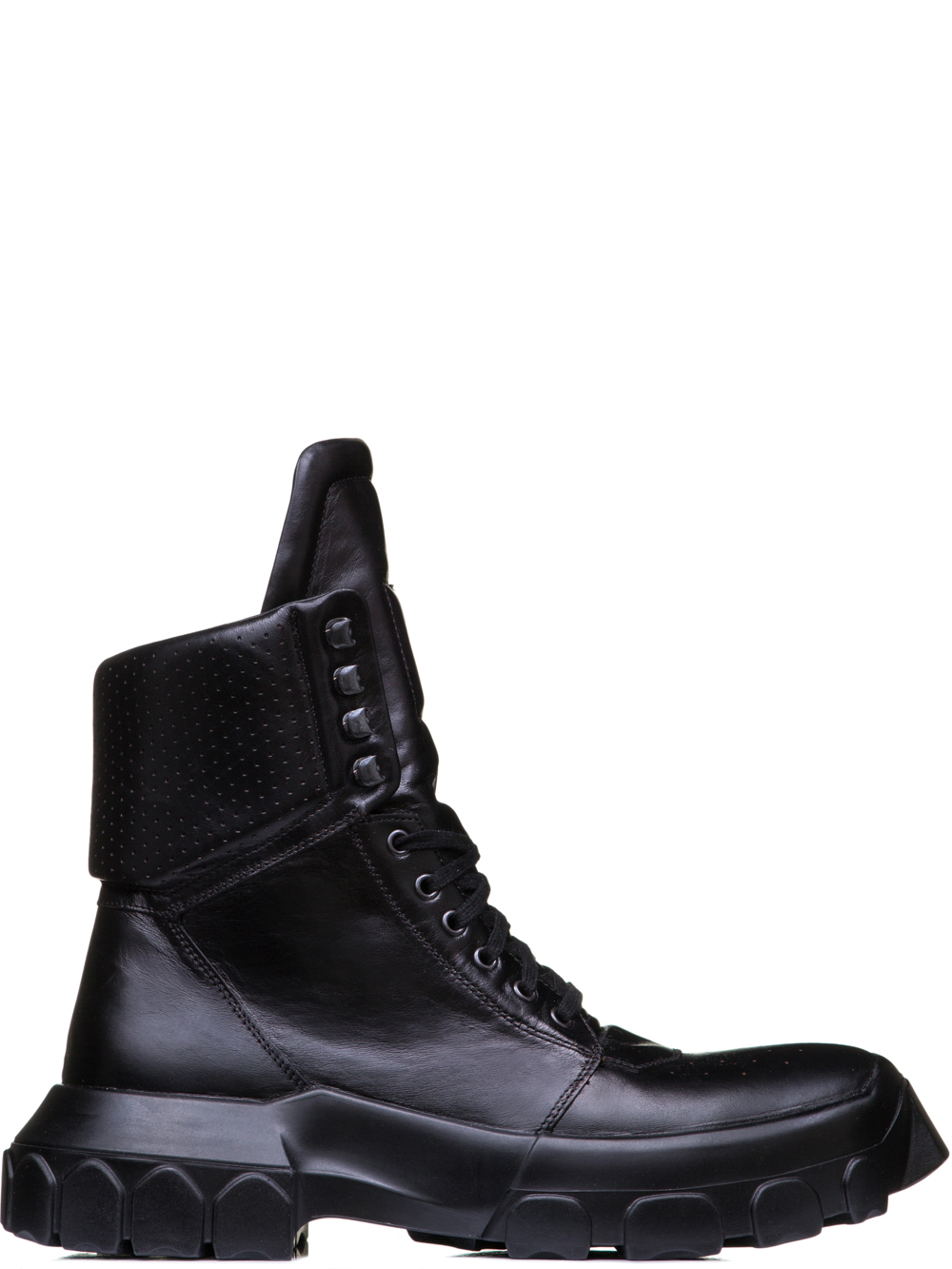 RICK OWENS OFF-THE-RUNWAY TRACTOR DUNK BOOTS IN BLACK HORSE LEATHER