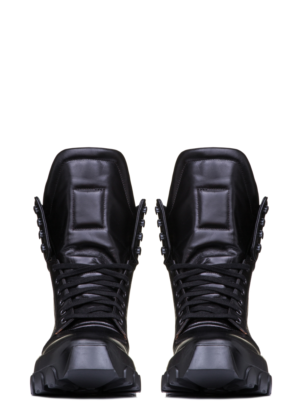 RICK OWENS OFF-THE-RUNWAY TRACTOR DUNK BOOTS IN BLACK HORSE LEATHER