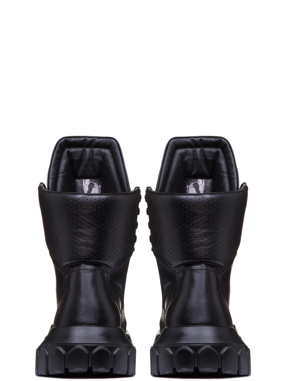 RICK OWENS OFF-THE-RUNWAY TRACTOR DUNK BOOTS IN BLACK HORSE LEATHER