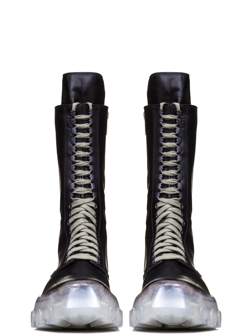 RICK OWENS OFF-THE-RUNWAY LACE UP TRACTOR BOOTS IN BLACK HORSE LEATHER