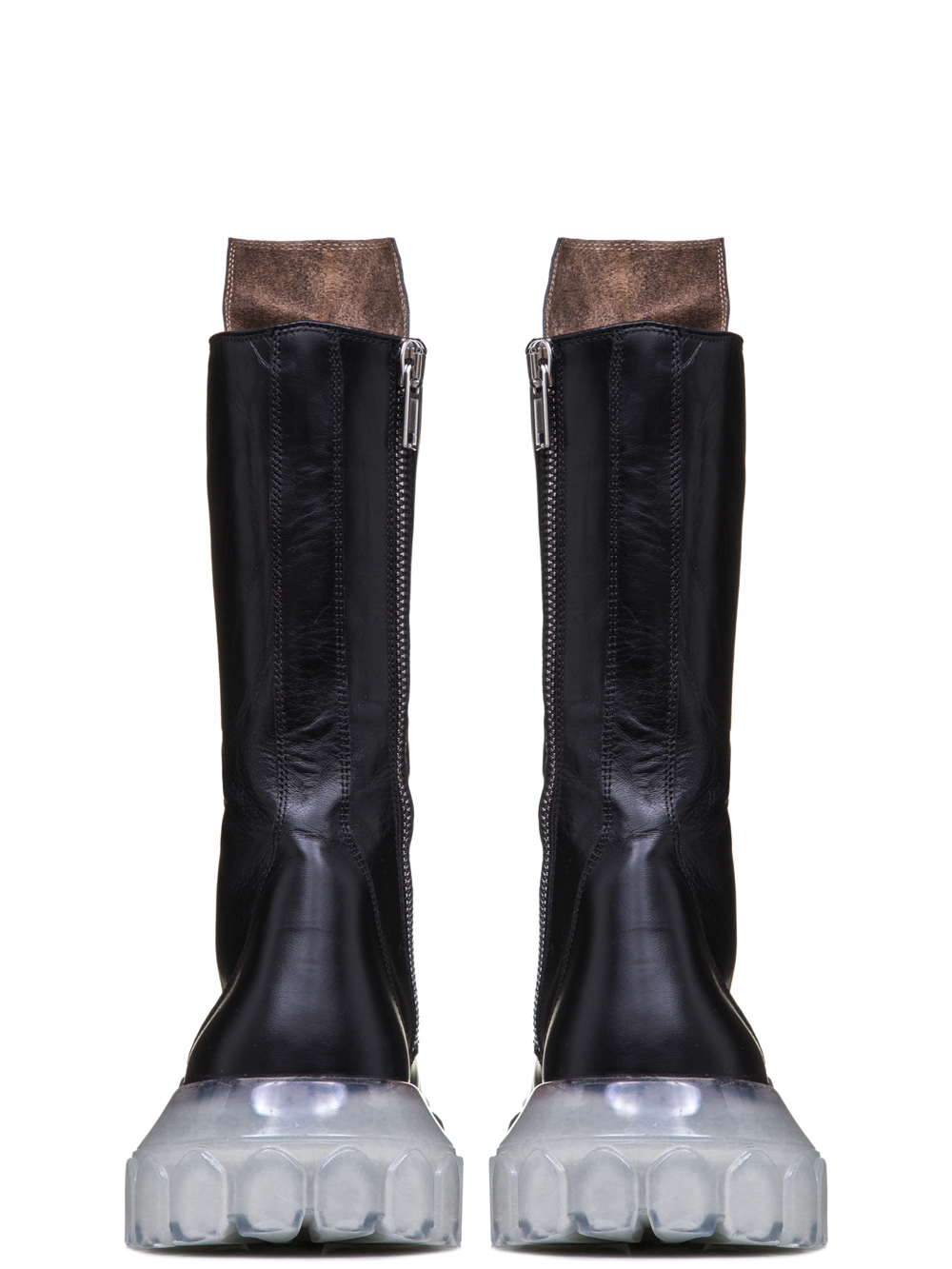 RICK OWENS OFF-THE-RUNWAY LACE UP TRACTOR BOOTS IN BLACK HORSE LEATHER