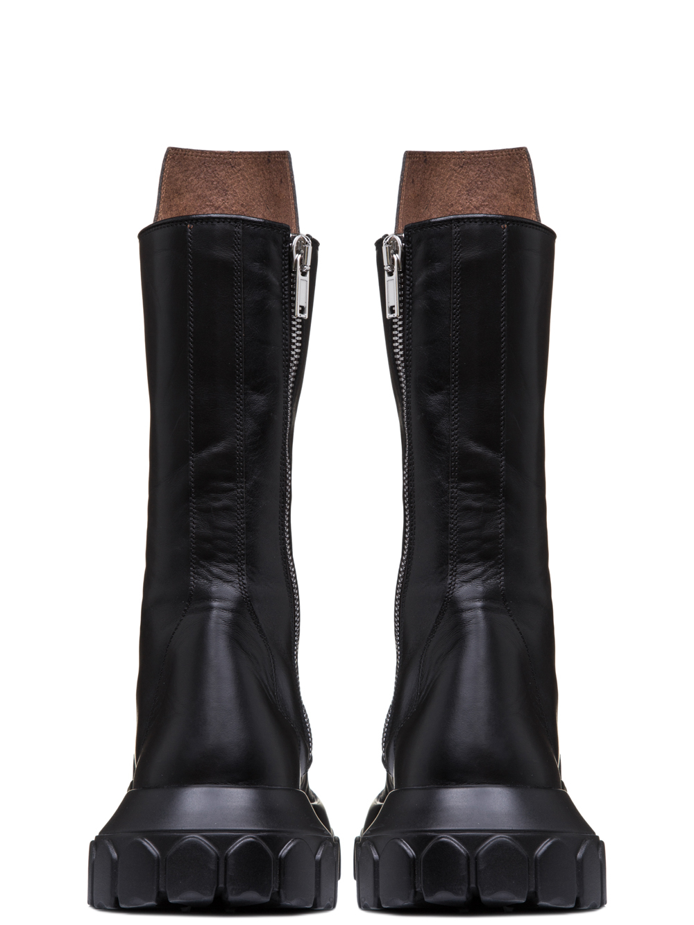 RICK OWENS OFF-THE-RUNWAY LACE UP TRACTOR BOOTS IN BLACK HORSE LEATHER